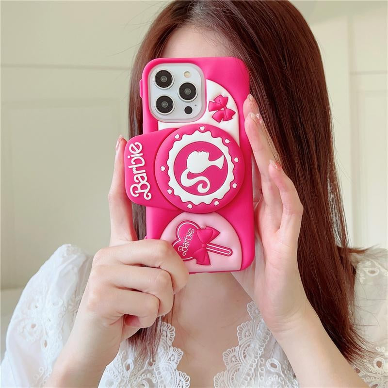 3D Cute Barbie Camera Holder Case Cartoon Bow with stand DSLR Look