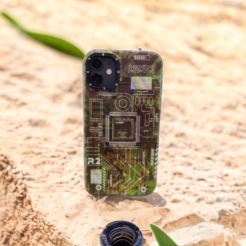 Techno Art AI Future Electric Circuit Retro IMD Chip Digital Mother Board Holographic Cover