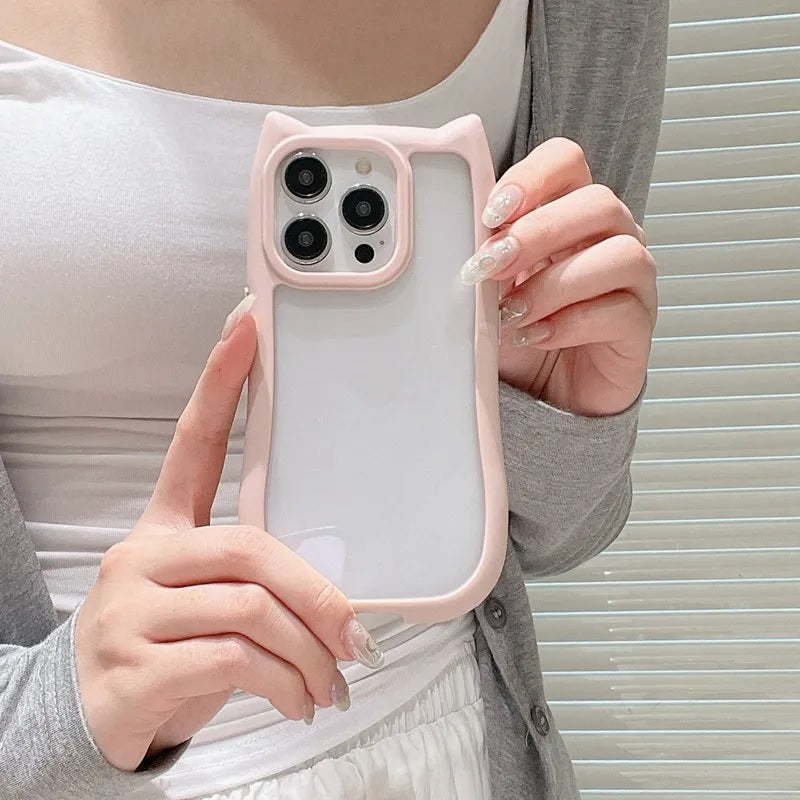 3D Cute CAT Ears Modelling Acrylic PC+TPU Silicone Clear shockproof bumper Phone Case