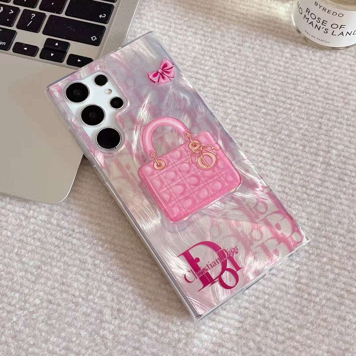 Trendy Fashion Brand luxurious Gradient Feather Phone Case with Pop Holder