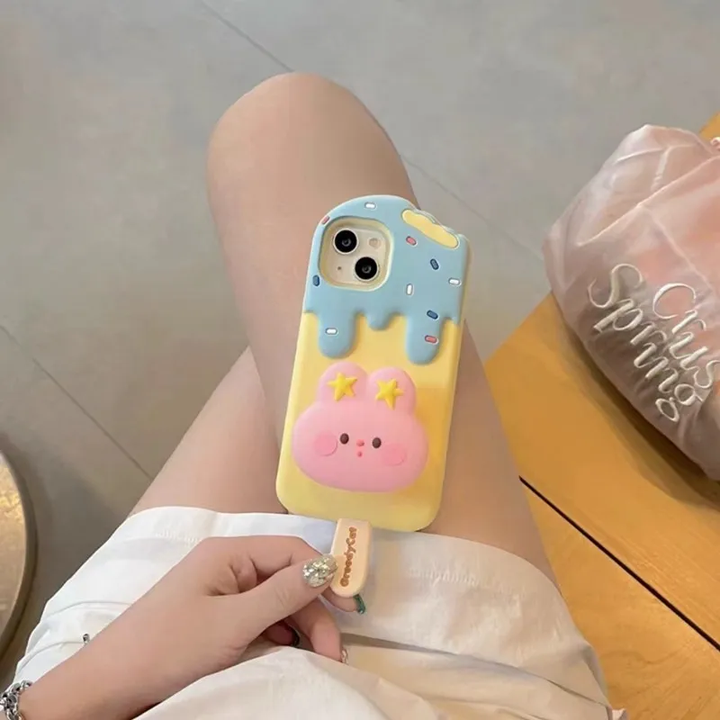 3D Cartoon Ice Cream Cute Cotton Candy Back Case with Holder