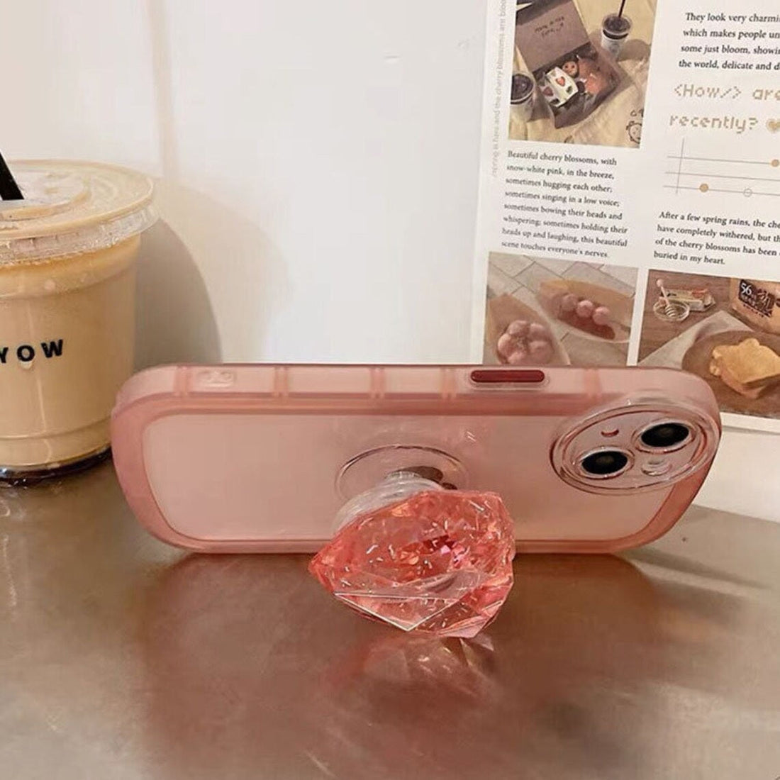 Crystal Love Resin Heart Pop Stone Holder with Transparent Camera Protection