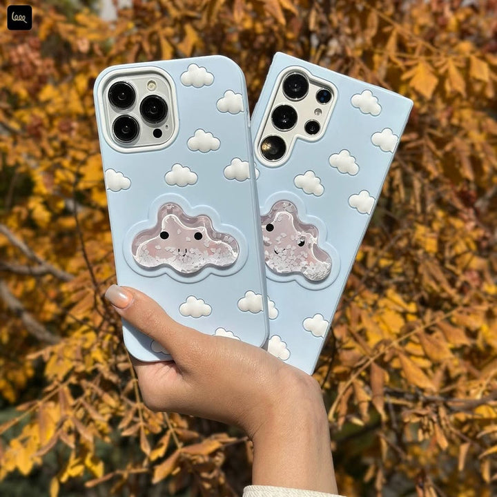3D Blue Water Clouds Oddly Satisfying Sky Aqua Cloud Liquid Silicone Floating Case