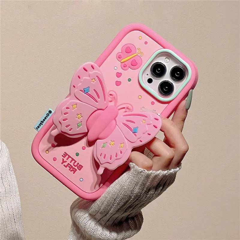 3D Butterfly Cartoon Wings with Folding Stand Holder Kawaii Aesthetic Cover