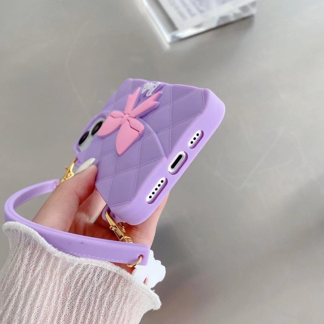 3D Barbie Bow Handbag Purse Case With Strap Wallet Phone Chain Cover