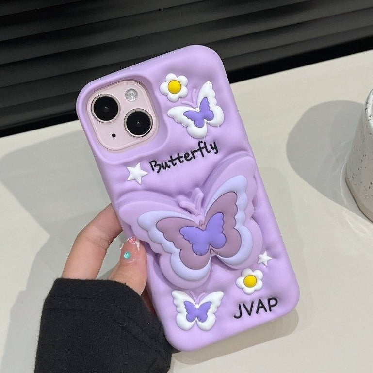 3D Cartoon Butterfly Flower Lavender Phone Case with Holder