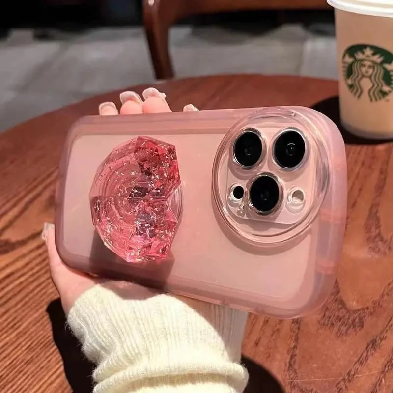 Crystal Love Resin Heart Pop Stone Holder with Transparent Camera Protection