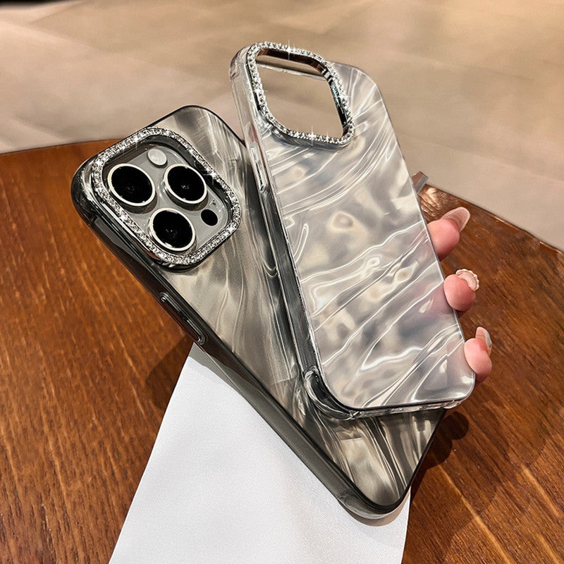 3D Hot Diamond Ring Full 360 Camera Lens Protection Laser Cut Water Ripple Mirror Glitter Colorful Hard Mobile Cover for iPhone 11 Pro