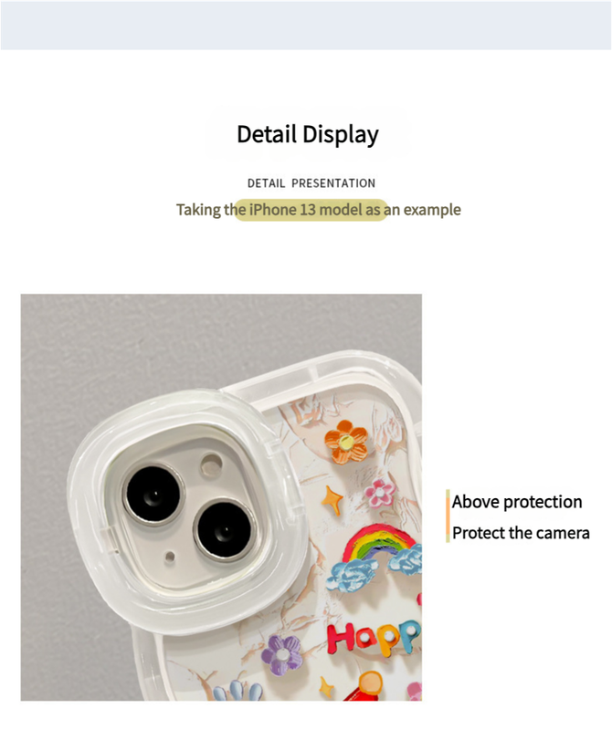 3D Cute Baby Elephant Dancing Cartoon Rainbow Star Floral Wave Curly Invisible Double Phone Stand Holder