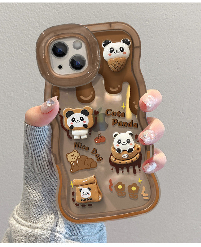 3D Cute Bear Panda Cartoon Chocolate Coffee Wave Curly Invisible Double Phone Stand Holder