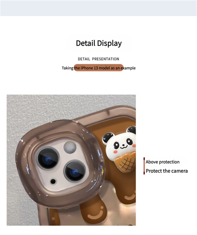 3D Cute Bear Panda Cartoon Chocolate Coffee Wave Curly Invisible Double Phone Stand Holder