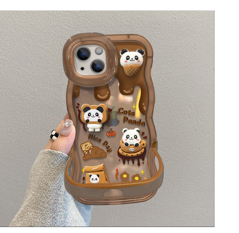 3D Cute Bear Panda Cartoon Chocolate Coffee Wave Curly Invisible Double Phone Stand Holder