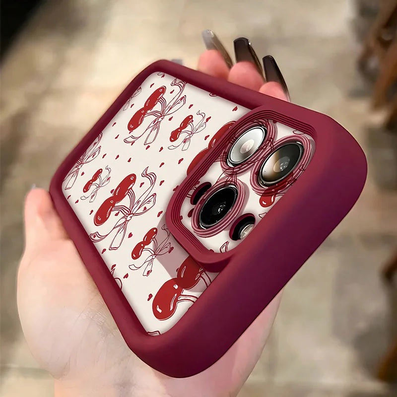 3D Ribbon Hot Red Cherry Pattern Bow Cute Design Fashion Aesthetic Case