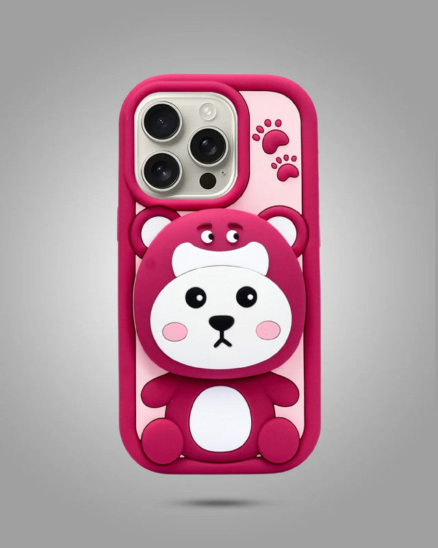 3D Strawberry Teddy Bear Makeup Mirror Cartoon Stand Case