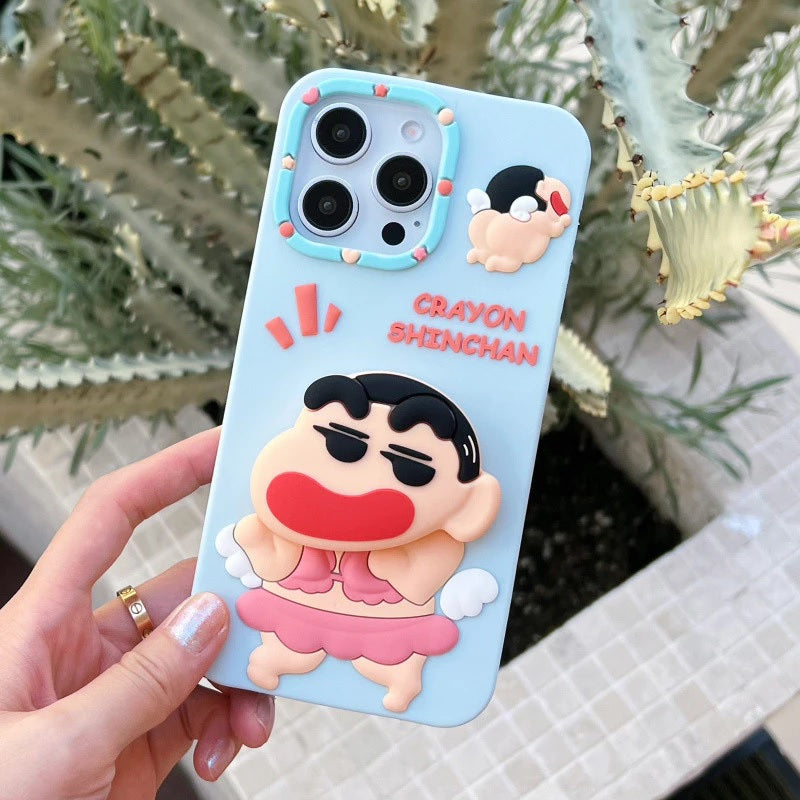 3D Cute Cartoon Crayon Shin-Chan Japanese Anime Cool Pop Phone Holder Kawaii Case