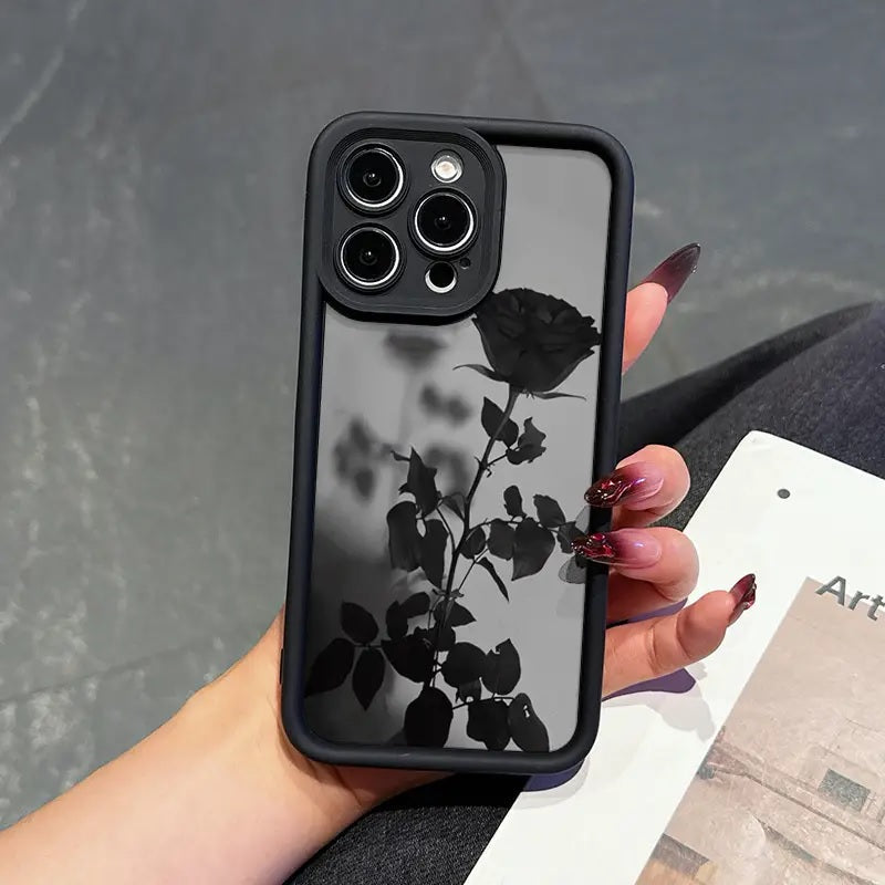 3D Black Dark Rose Minimalist Shadow Floral Cute Design Aesthetic Print Cover