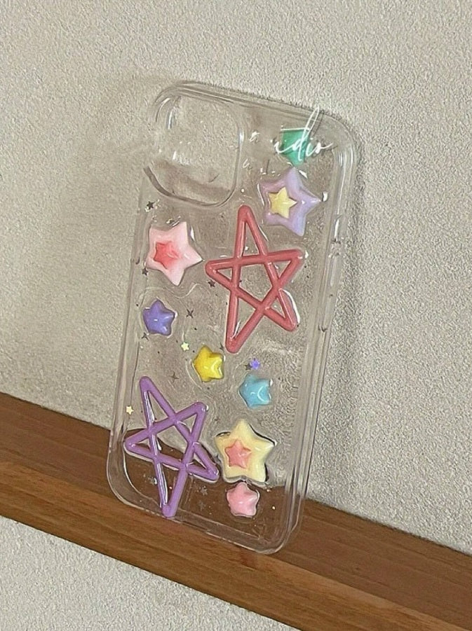 Luxury Translucent Rainbow Star Cute Resin Phone Case
