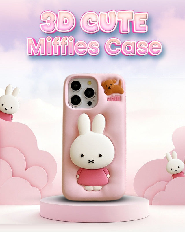 3D Miffies Bunny Cute Cartoon Kawaii Adorable Miffy Rabbit Pink Floral Pop Case with Holder