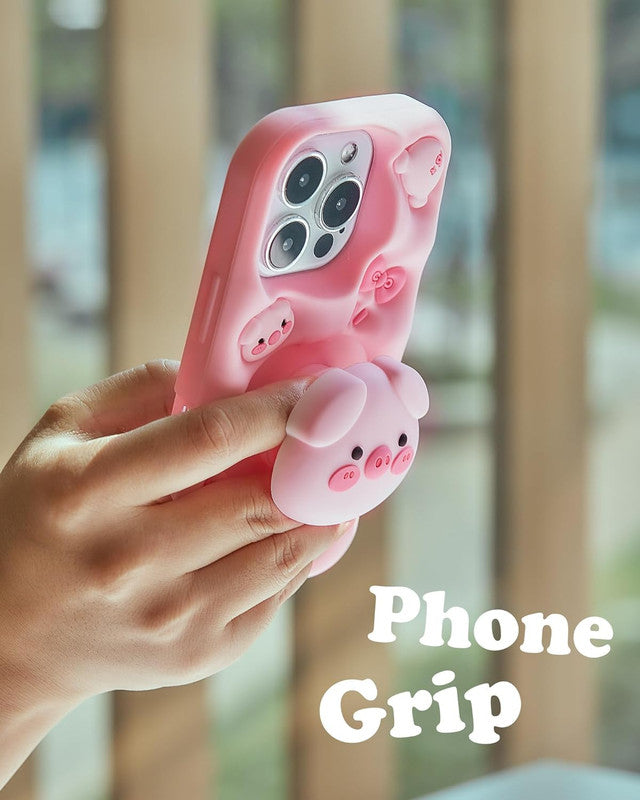 3D Cute Cartoon Pig Folding Pop Phone Holder Aesthetic Case