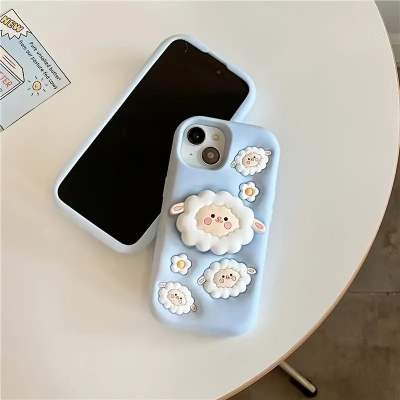 3D Cartoon Sheep Flock Case Funda Cotton Candy Cloud Pop Back Case with Holder
