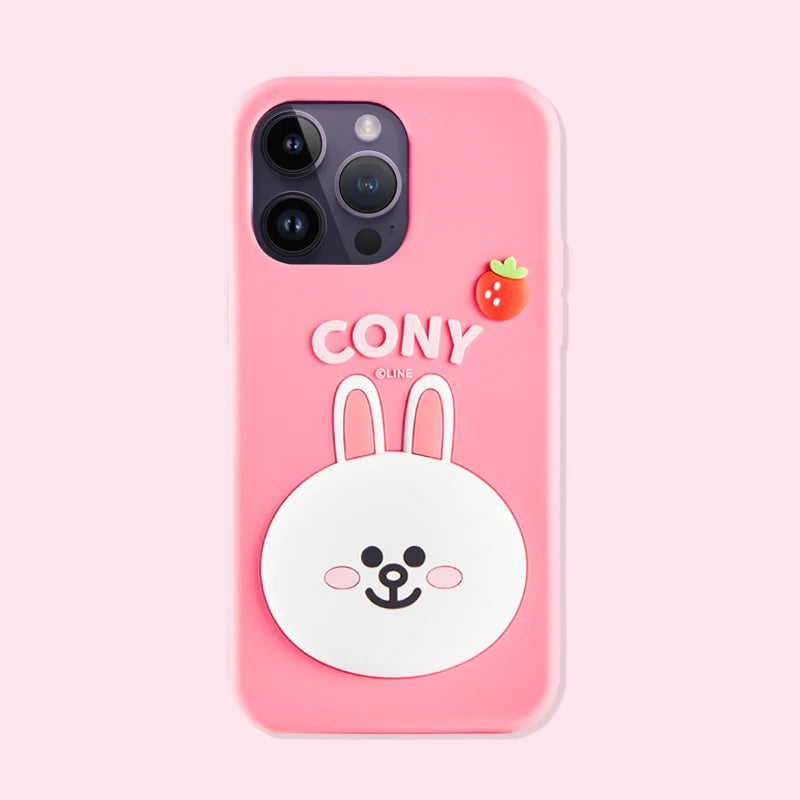 3D Cartoon Line Friends Cony Cute Rabbit Soft Silicone Grip Pop with Holder Pink Case