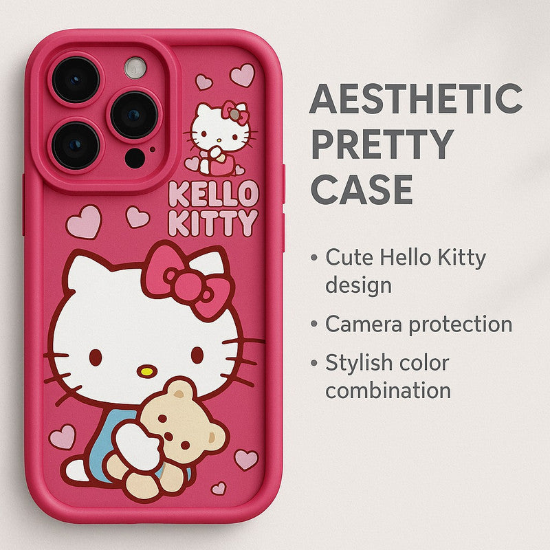 Cute Kitty Cat Pattern Hot 3D Teddy Print Bow Design Soft TPU Silicone Fashion Aesthetic Print Cover