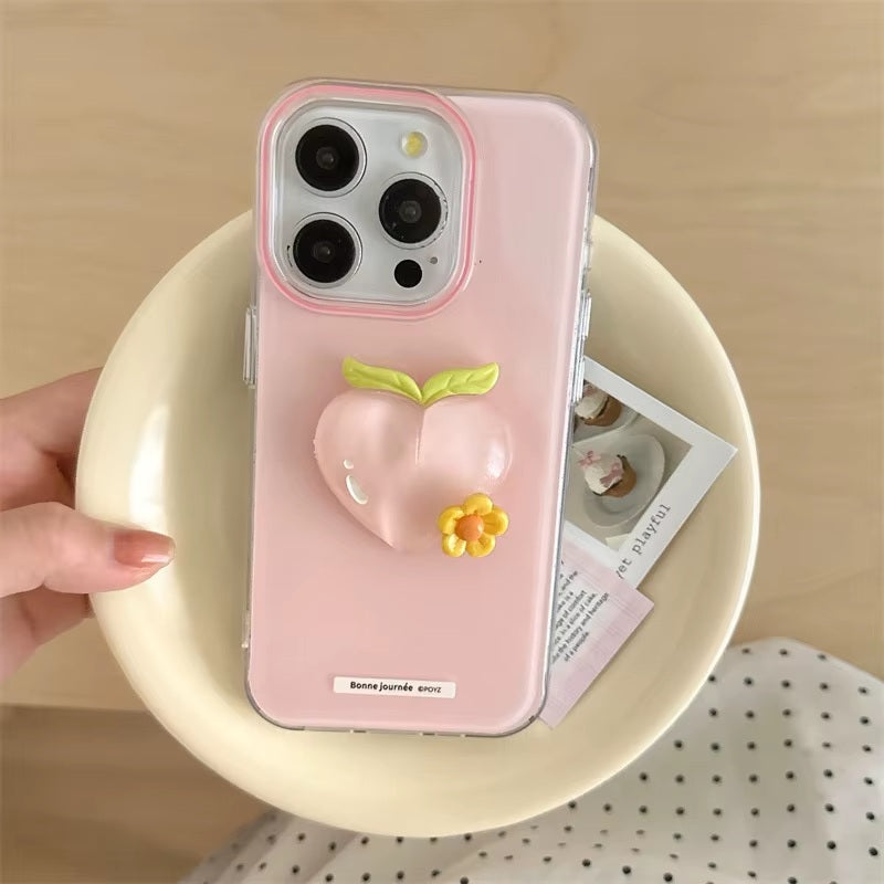 3D Pastel Peach Aesthetic Resin Art Soft Silicone with Flower Accent (Blush Pink & Glazed Amber)