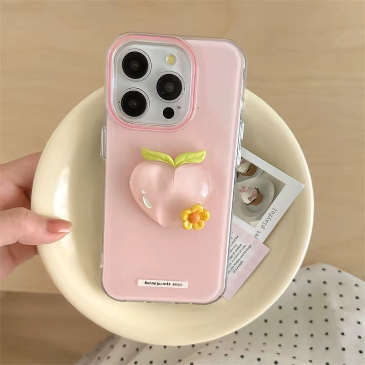 3D Pastel Peach Aesthetic Resin Art Soft Silicone with Flower Accent (Blush Pink & Glazed Amber)
