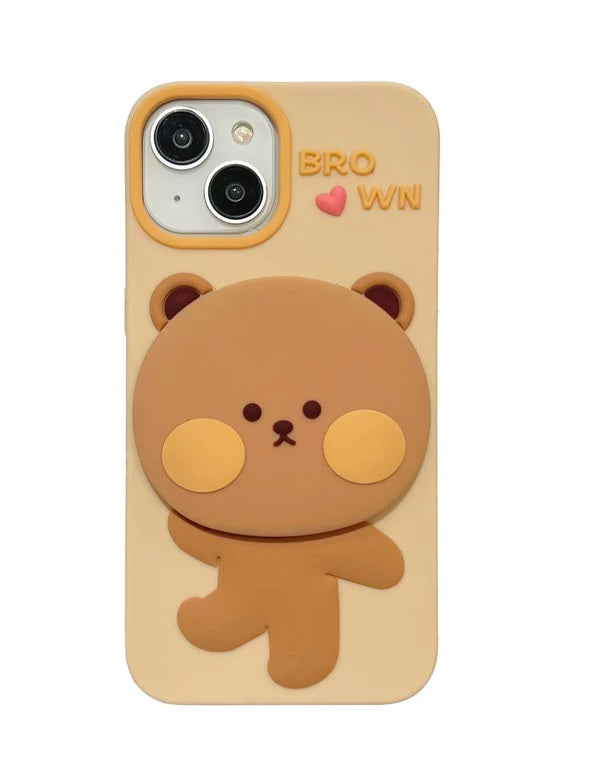 3D Brown Teddy Bear Makeup Mirror Cartoon Stand Case