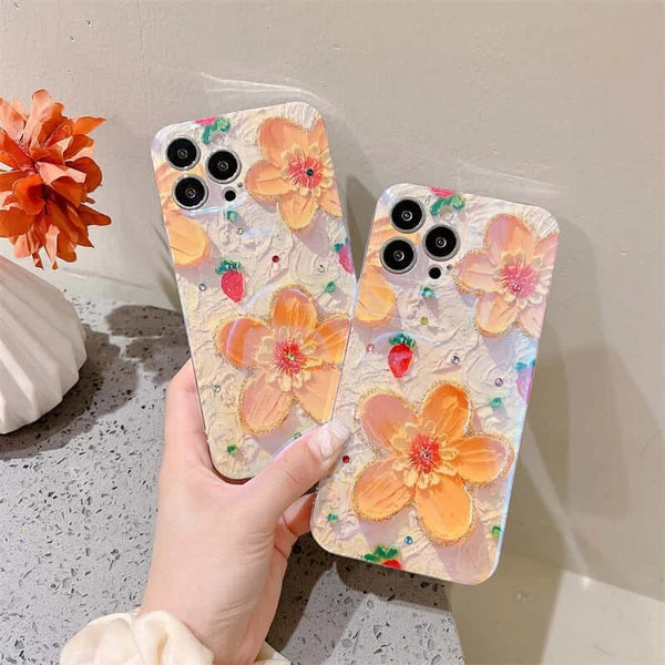 Butterfly Colorful Retro Oil Ink Painting Flower Floral Design Bling Case