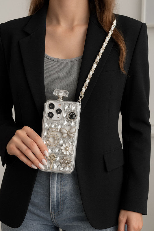 3D Luxury Diamond Perfume Bottle Adorable Jewellery Cute Rhinestone Glitter Bling with Crossbody Rope Sling Aesthetic Cover