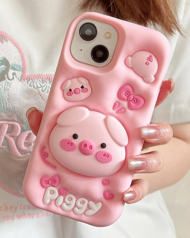 3D Cute Cartoon Pig Folding Pop Phone Holder Aesthetic Case