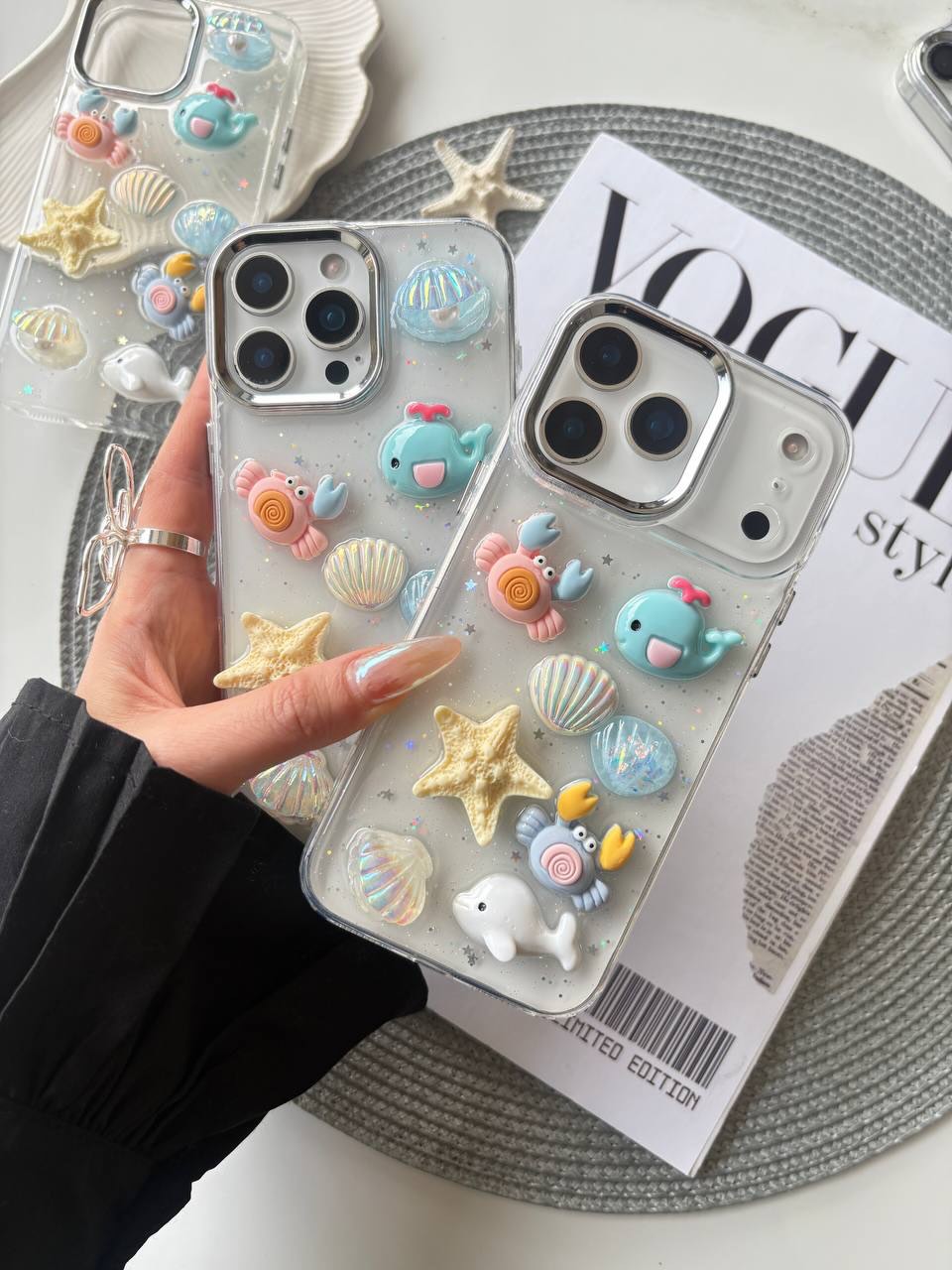 3D Resin Ocean Starfish Aesthetic Cute Pinterest Korean Style Water Marine Life Sea Animal & Seashell Charms Y2K Coastal Girl Mobile Case