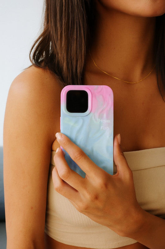 3D Pastel Swirl “Have Fun” Aesthetic Phone Case, Luxury Dreamy Vibe Trendy Retro Cute Colorful Artistic Cool Design Cover