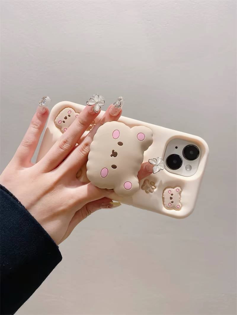 Teddy Bear 3D Cartoon Cute Cotton Candy Back Case with Holder