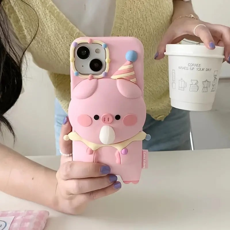3D Pig Blowing Bubble Gum Squishy Toy Piglet Pink Cartoon Play Case