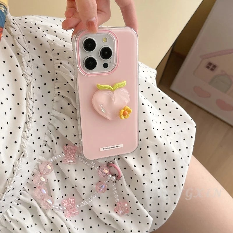3D Pastel Peach Aesthetic Resin Art Soft Silicone with Flower Accent (Blush Pink & Glazed Amber)