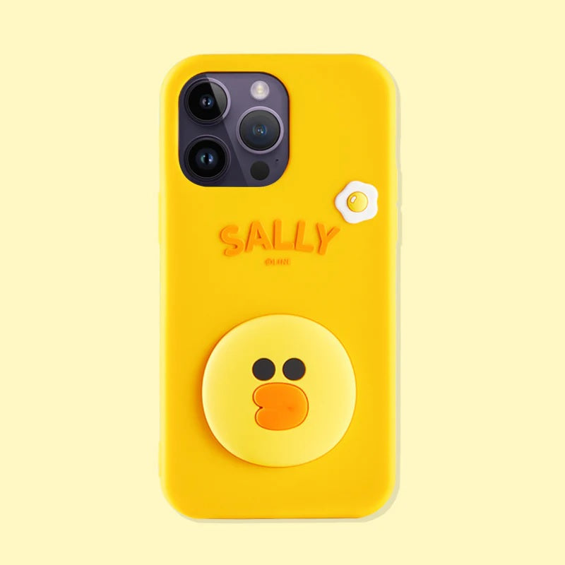 3D Cartoon Line Friends Sally Cute Soft Silicone Grip Pop with Holder Yellow Case