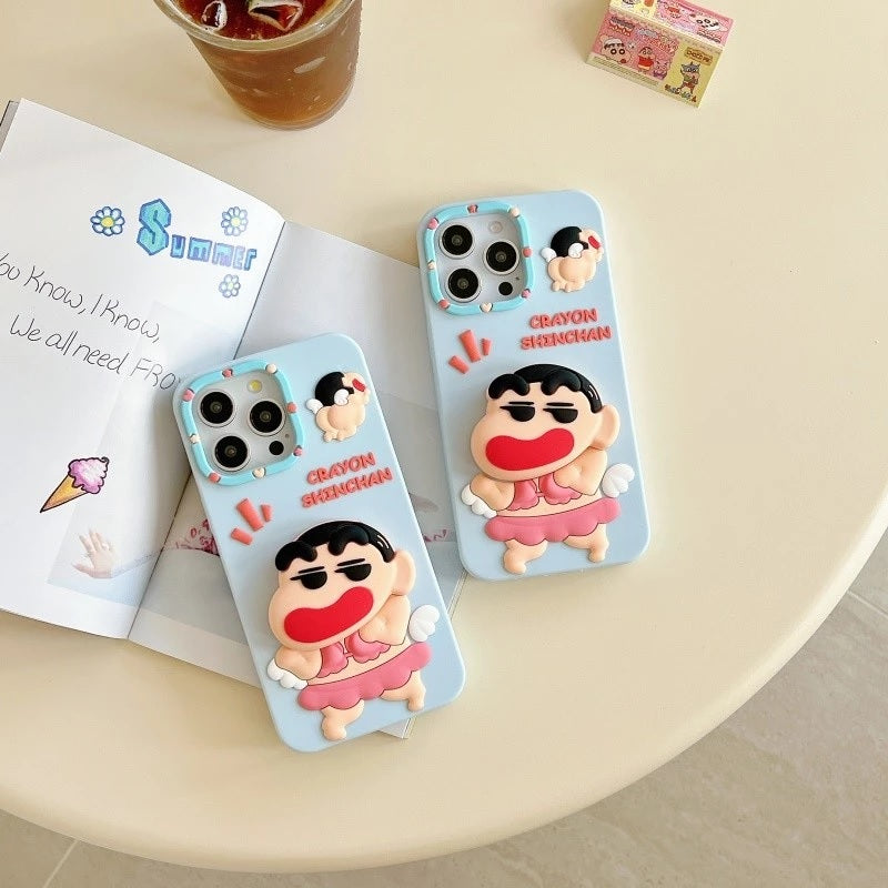 3D Cute Cartoon Crayon Shin-Chan Japanese Anime Cool Pop Phone Holder Kawaii Case