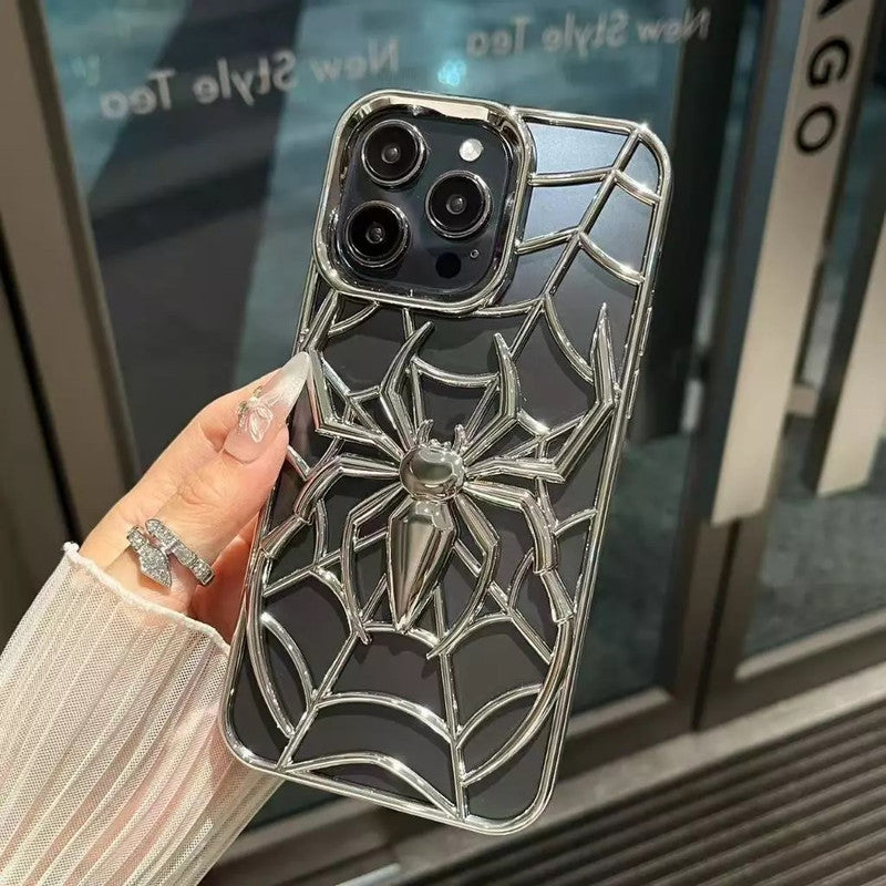 Spiderman Web Silicone 3D Cartoon Clear Phone case,Minimal Hollow Out Electroplated Heat Dissipation Metallic Paint Cover
