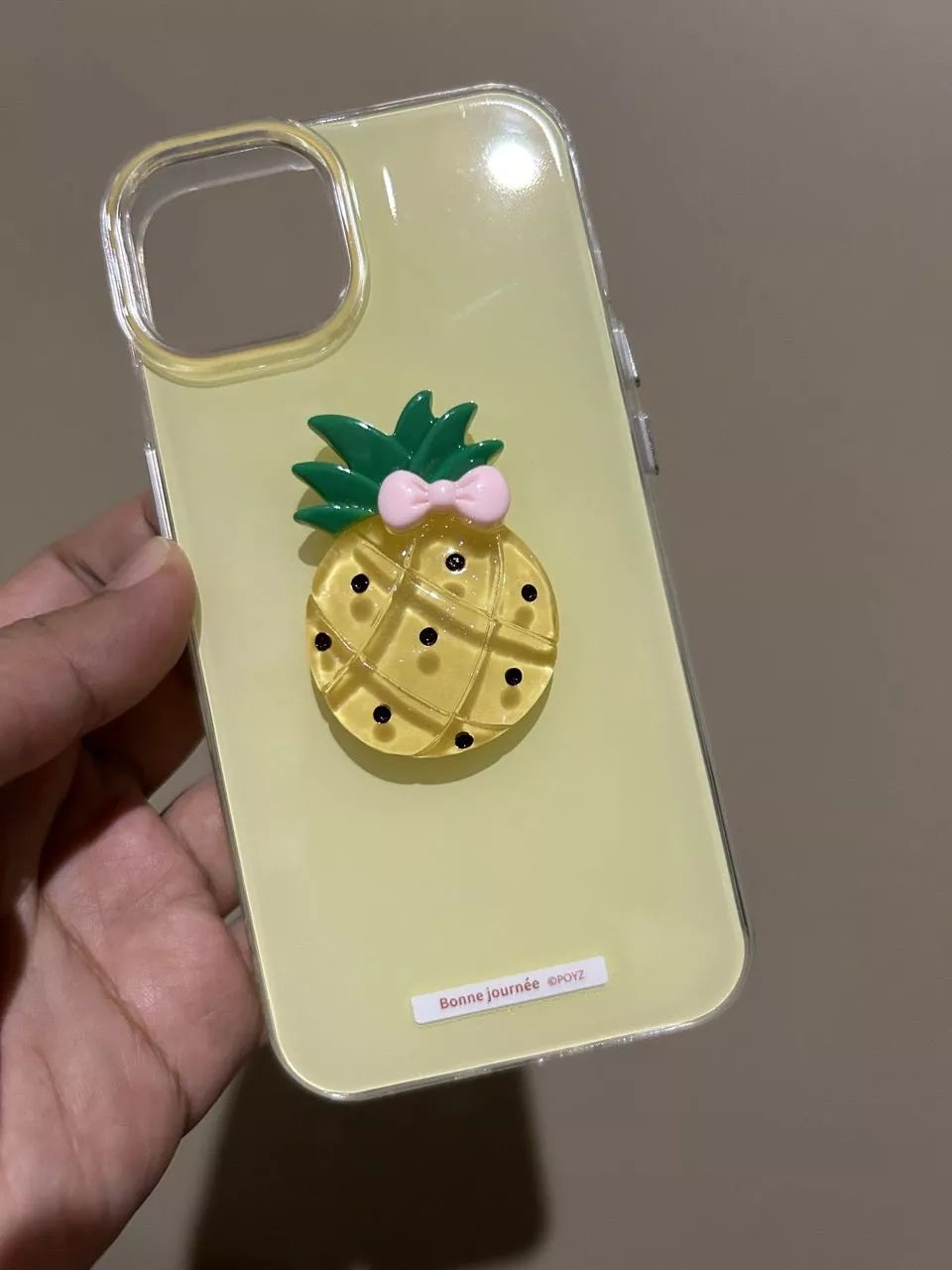 3D Yellow Pineapple Aesthetic Clay Art Soft Silicone with Pink Bow Accent for Girls & Women (Soft Sunshine & Tropical Gold)
