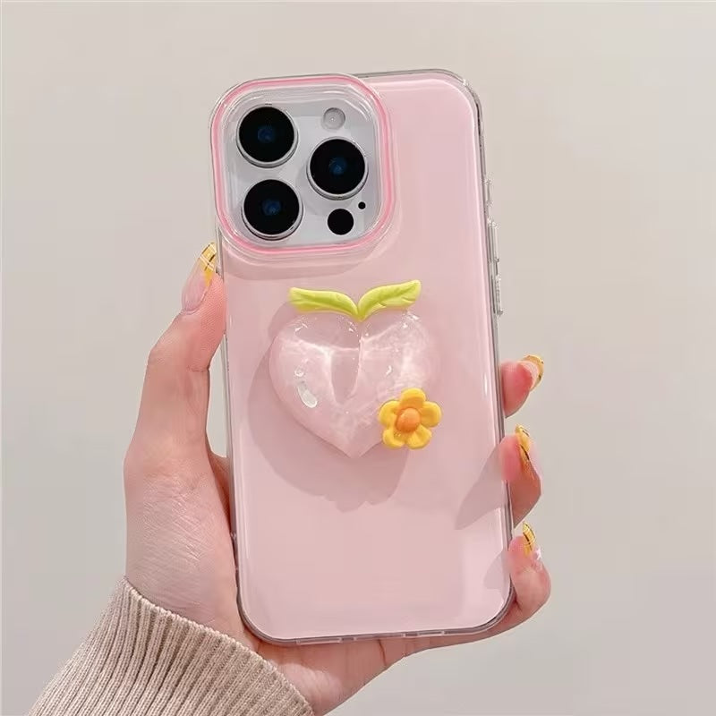 3D Pastel Peach Aesthetic Resin Art Soft Silicone with Flower Accent (Blush Pink & Glazed Amber)