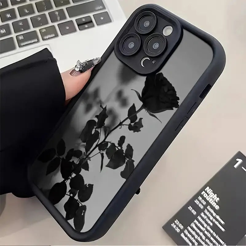 3D Black Dark Rose Minimalist Shadow Floral Cute Design Aesthetic Print Cover