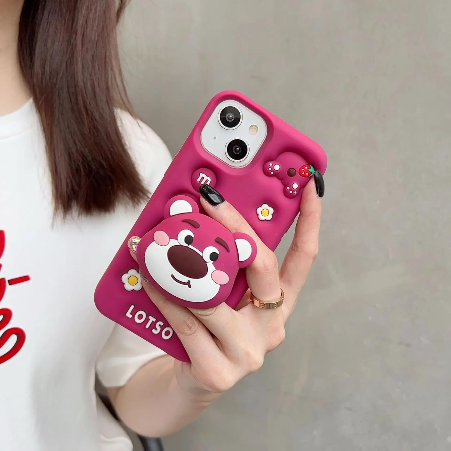 3D Cartoon LOTSO Bear Huggin Strawberry Toy Story Walt Case with Holder