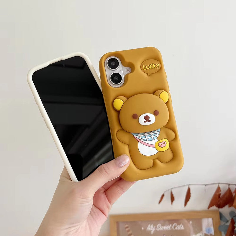 3D Rilakkuma Bear Cartoon Lucky Teddy Bear Love Pastel Brown with Pop Phone Holder