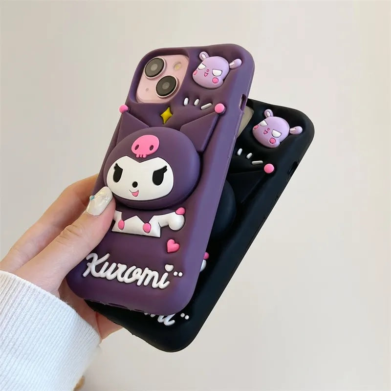 3D Cartoon Kuromi Kitty Case Sanrio Sonix Hello Kitty Pop Push Back Case with Holder