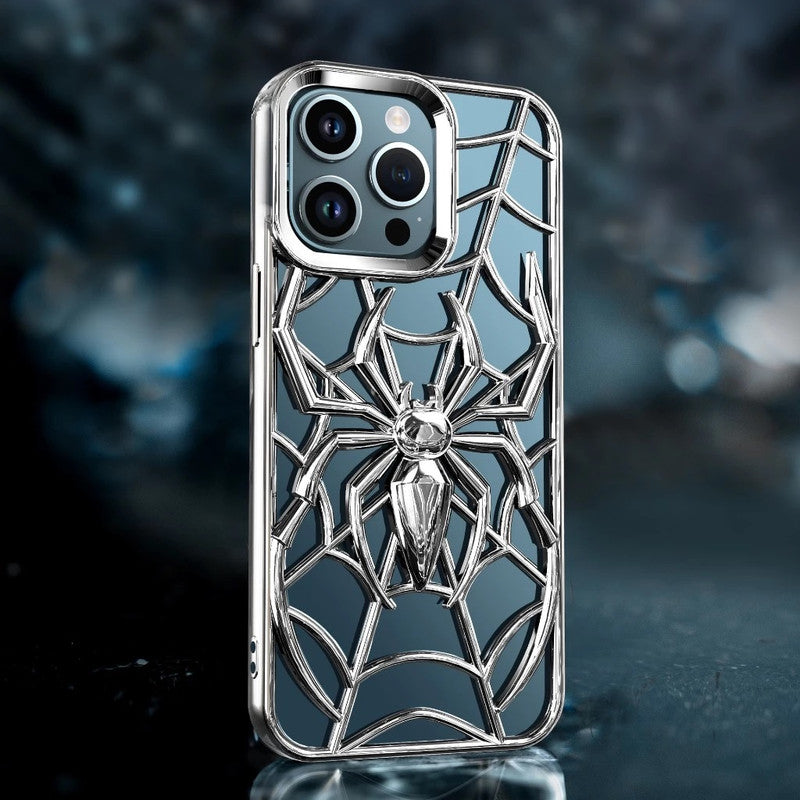 Spiderman Web Silicone 3D Cartoon Clear Phone case,Minimal Hollow Out Electroplated Heat Dissipation Metallic Paint Cover