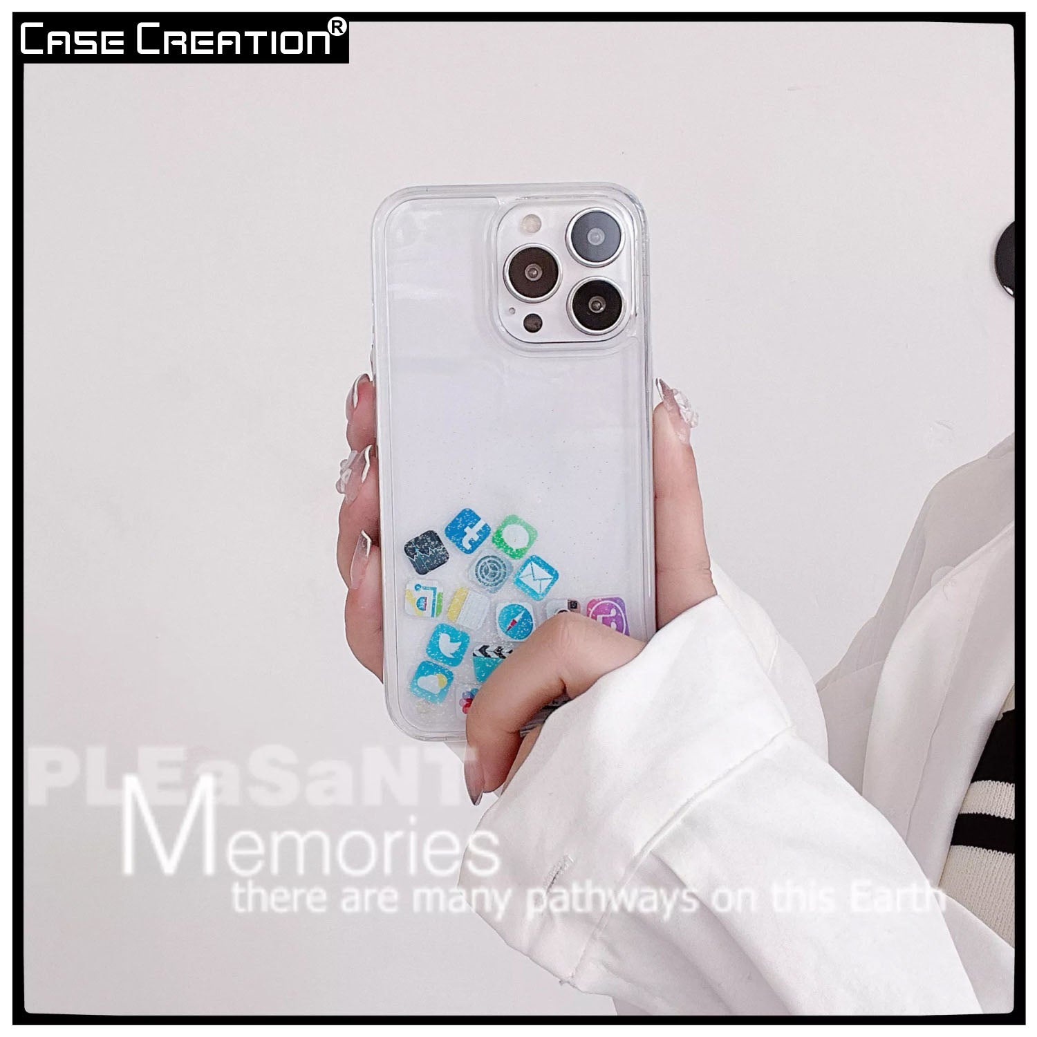 Liquid Glitter Bling Quicksand with iOS Acrylic Icon Sparkle Floating App Case