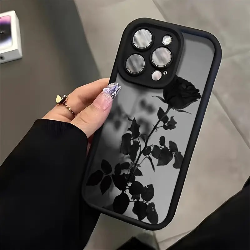 3D Black Dark Rose Minimalist Shadow Floral Cute Design Aesthetic Print Cover