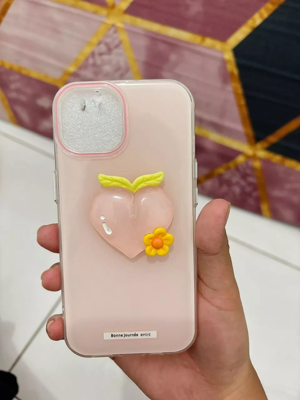 3D Pastel Peach Aesthetic Resin Art Soft Silicone with Flower Accent (Blush Pink & Glazed Amber)
